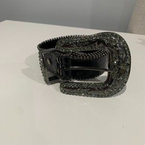 Rhinestone Large Buckle Leather Belt